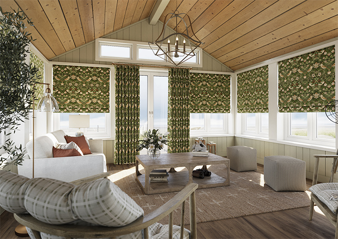 William Morris At Home Strawberry Thief Velvet, Nettle - Roman Blind - Image 6